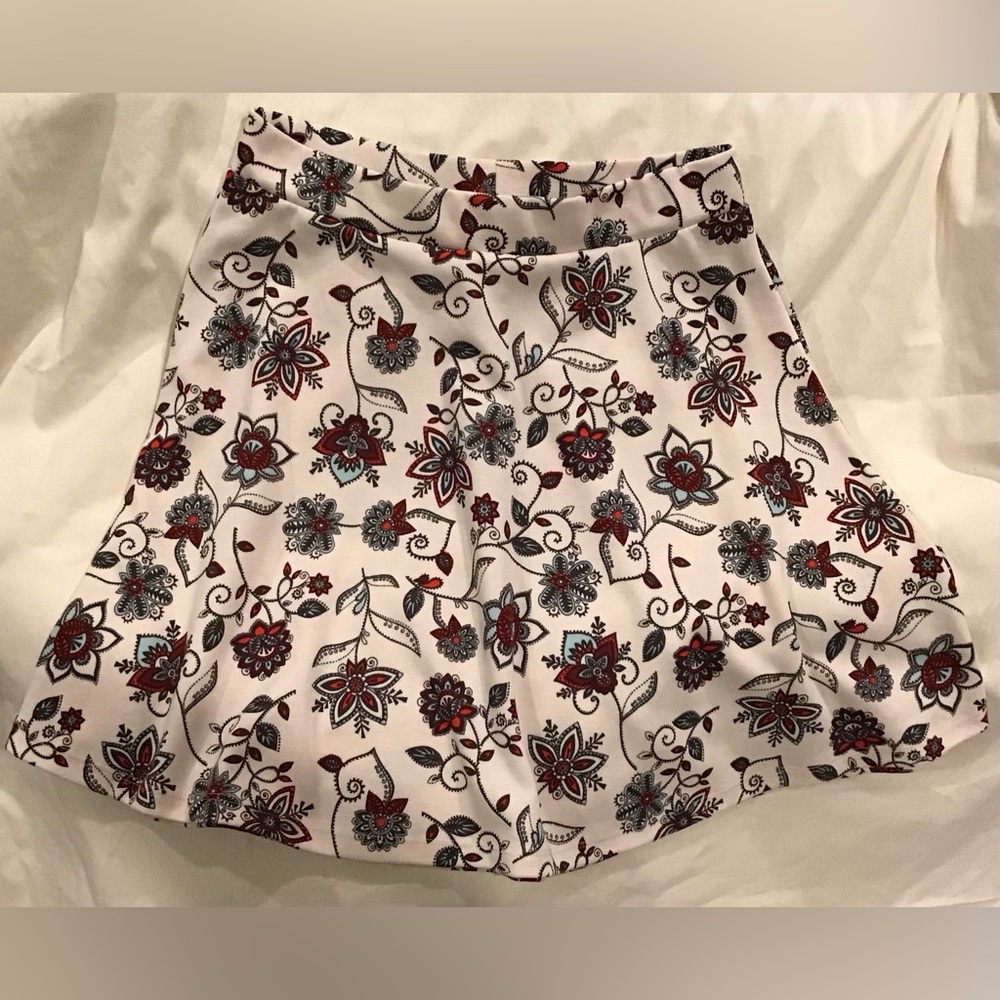 H&M flared skirt, floral on ivory